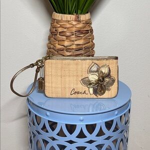Coach Vintage Floral Gold and Tan Wristlet